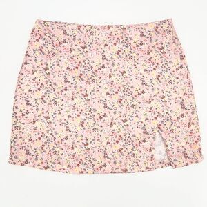 Shein Ditsy Floral Pink Satin Slit Detail Mini Skirt Womens Size Large